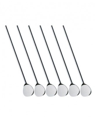 Set 6 lingurite cu pai pentru cocktailuri, otel inoxidabil, argintiu, 20 cm - CILIO