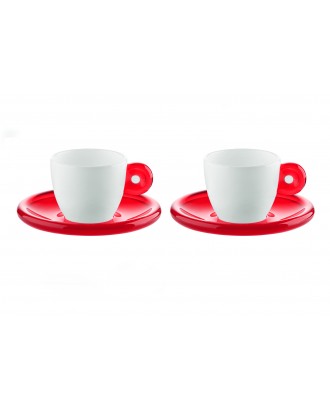 Set 2 cesti cu 2 farfurioare pentru espresso, 50 ml, rosu, colectia Gocce - GUZZINI