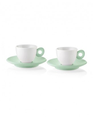Set 2 cesti cu 2 farfurioare pentru espresso, 50 ml, verde, Everyday - GUZZINI