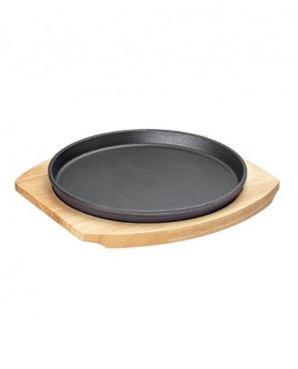 Tava rotunda din fonta cu suport din lemn, 26 cm, BBQ - KUCHENPROFI