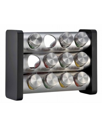 Suport pentru 12 condimente, inox si lemn, negru - KUCHENPROFI