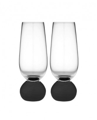 Set 2 pahare pentru sampanie, sticla cristalina, Astrid Matte Black - SIMONA'S COOKSHOP