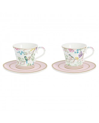 Set 2 cesti si farfurii pentru cafea, 80 ml, Birds Melody - SIMONA'S COOKSHOP