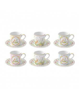 Set 6 cesti si farfurii pentru cafea, 100 ml, Happy Easter - SIMONA'S COOKSHOP