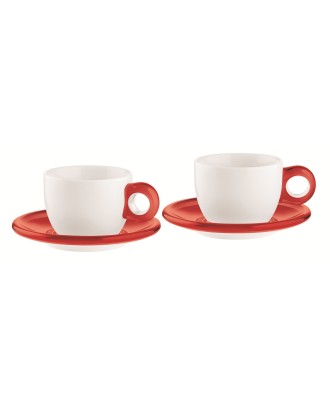 Set 2 cesti cu farfurioare pentru cappuccino, 300 ml, rosu, colectia Gocce - GUZZINI