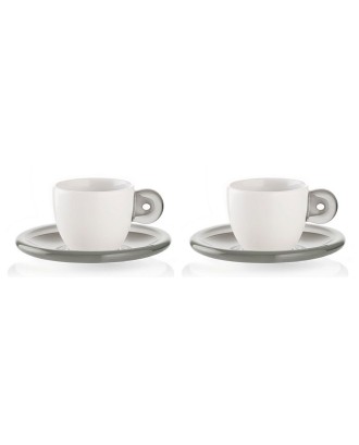 Set 2 cesti cu 2 farfurioare pentru espresso, 50 ml, gri, colectia Gocce - GUZZINI