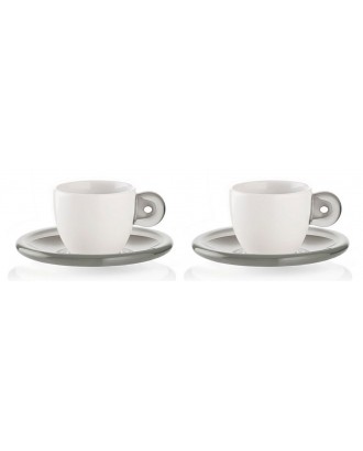 Set 2 cesti cu 2 farfurioare pentru espresso, 50 ml, gri, colectia Gocce - GUZZINI