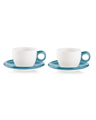 Set 2 cesti cu farfurioare pentru cappuccino, 300 ml, albastru, colectia Gocce - GUZZINI